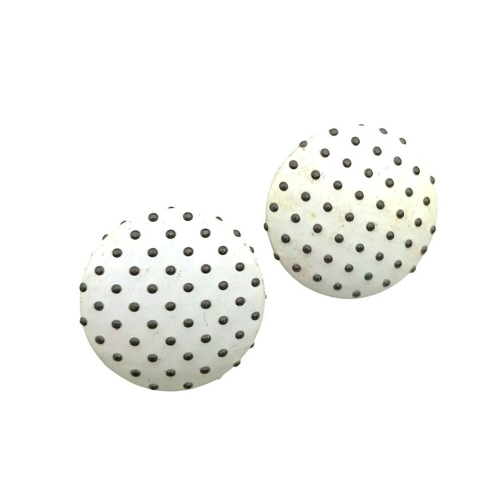 Vintage White Polka Dot Button Earrings Fun and Flirty Studs